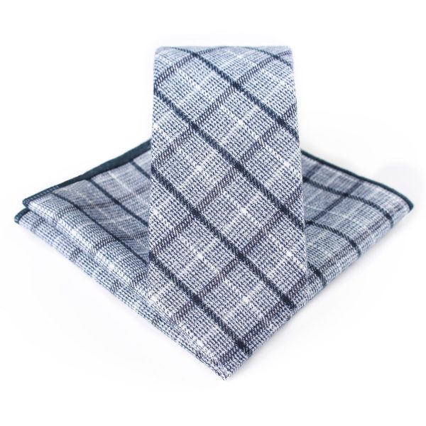 Business Casual Tie Men Cotton Plaid Pocket Square Wedding Party Fashion Tie Set - Image 19