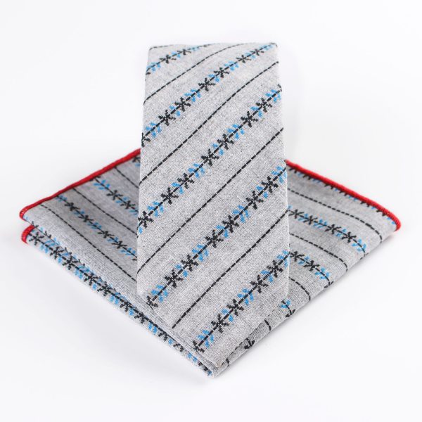 Business Casual Tie Men Cotton Plaid Pocket Square Wedding Party Fashion Tie Set - Image 7