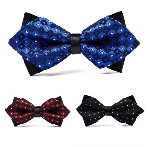 Men's Classic Polyester Checkered Pointed Multicolor Bow Tie Pointed Bow Tie Suit Shirt Bow Tie