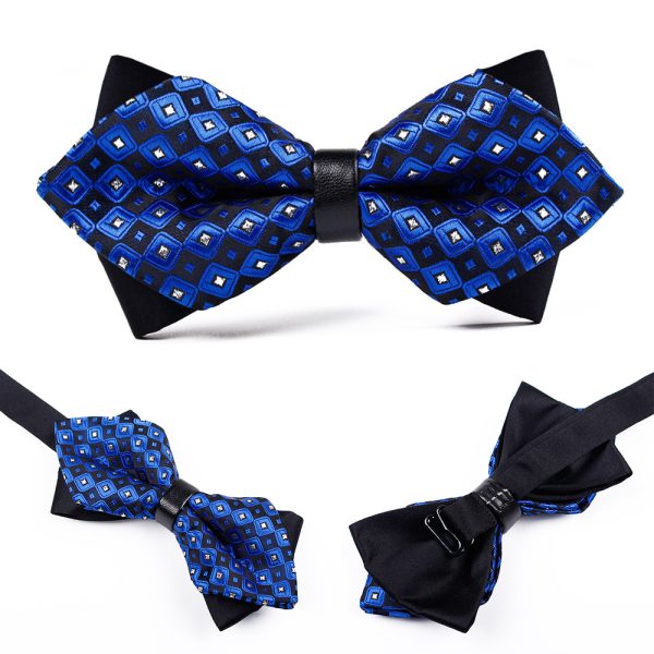 Men's Classic Polyester Checkered Pointed Multicolor Bow Tie Pointed Bow Tie Suit Shirt Bow Tie - Image 2