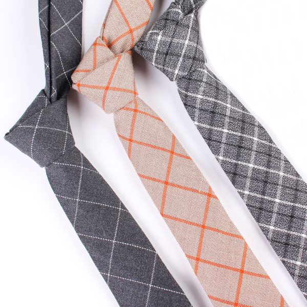 Business Casual Tie Men Cotton Plaid Pocket Square Wedding Party Fashion Tie Set - Image 3