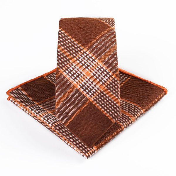 Business Casual Tie Men Cotton Plaid Pocket Square Wedding Party Fashion Tie Set - Image 11