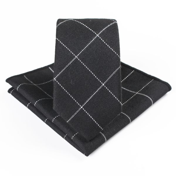 Business Casual Tie Men Cotton Plaid Pocket Square Wedding Party Fashion Tie Set - Image 22