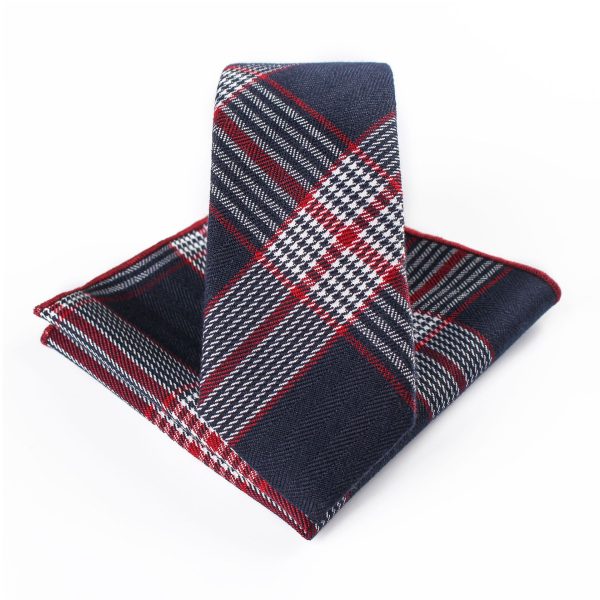 Business Casual Tie Men Cotton Plaid Pocket Square Wedding Party Fashion Tie Set - Image 14