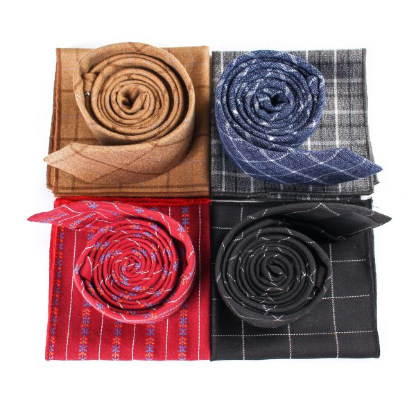 Business Casual Tie Men Cotton Plaid Pocket Square Wedding Party Fashion Tie Set