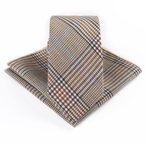 Business Casual Tie Men Cotton Plaid Pocket Square Wedding Party Fashion Tie Set - Image 13