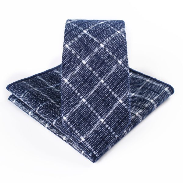 Business Casual Tie Men Cotton Plaid Pocket Square Wedding Party Fashion Tie Set - Image 17