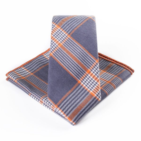 Business Casual Tie Men Cotton Plaid Pocket Square Wedding Party Fashion Tie Set - Image 15