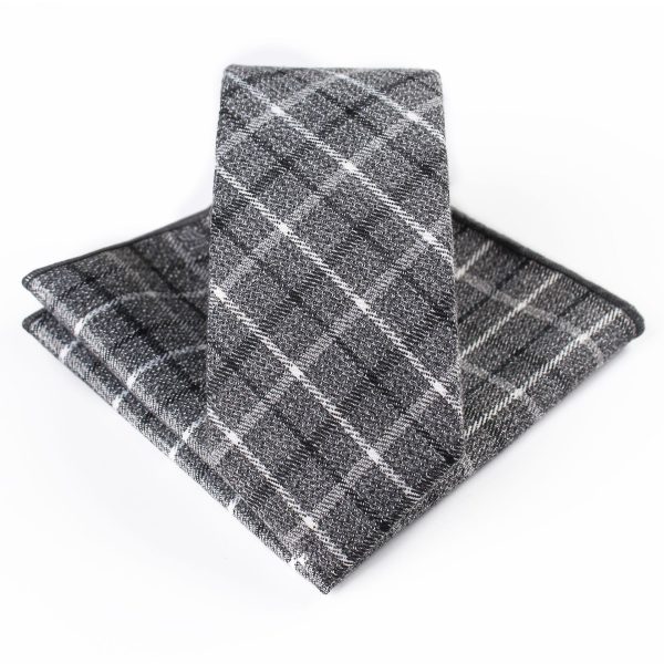 Business Casual Tie Men Cotton Plaid Pocket Square Wedding Party Fashion Tie Set - Image 18